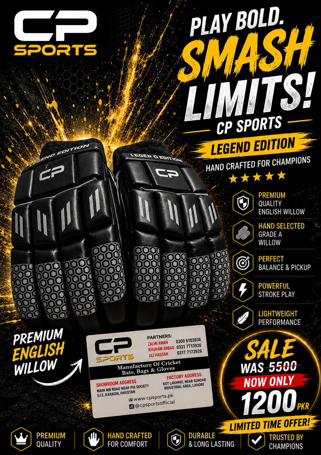 CP Legend Edition Cricket Batting Gloves | Premium Cricket Gloves